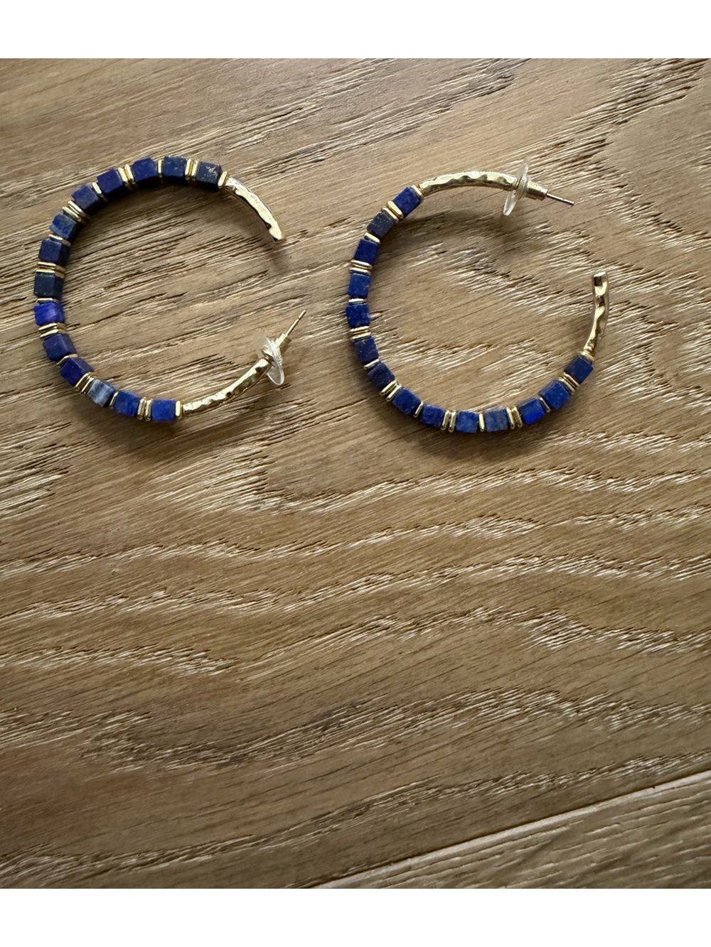 Kendra Scott Gold Hoop Earrings with Royal Blue Cube Stones